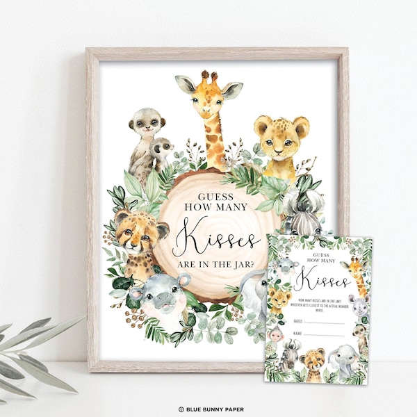 How Many Kisses are in the Jar, Greenery Jungle Baby Shower Game, Safari Animals Printable Sign, Wild One Birthday Instant Download, JUN13