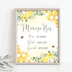 Mimosa Bar Sign, Honey Bee Bridal Shower, Yellow Flower Honeycomb Wedding Printable, Summer Floral Drink Sign, DIGITAL DOWNLOADS, BEE2