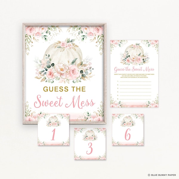 Guess the Sweet Mess, Girl Pumpkin Baby Shower Game, Blush Floral Candy Bar Game, Fall Flower Dirty Diaper Printable Instant Download, PUM5