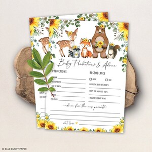 Sunflower Woodland Baby Shower Game, Predictions and Advice for Parents, Gender Neutral Summer Yellow Floral Printable INSTANT DOWNLOAD SUN6