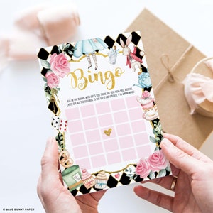 Gioco di Alice nel Paese delle Meraviglie Bingo Baby Shower, Attività di Mad Tea Party Baby Girl Shower, Download istantaneo digitale stampabile, AL1