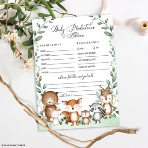 Woodland Baby Shower Game, Prédictions et conseils pour les parents, Greenery Forest Animals Baby Sprinkle Game Imprimable TÉLÉCHARGEMENT INSTANTANÉ, GR9