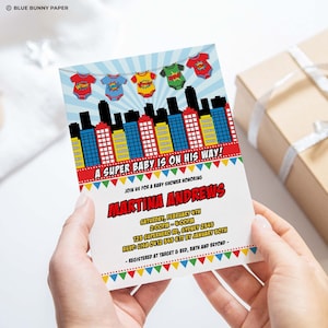 Superhero Baby Shower Invitation, Super Baby Boy Invite, Super Hero Comic Digital Printable EDITABLE TEMPLATE Instant Download, SUPER1