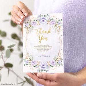 Lavendel Gold Floral Dankeschön Karte bearbeitbare Vorlage Lila Aquarell Blumen Garten Rosen Baby Shower druckbare Sofortiger Download FLO42
