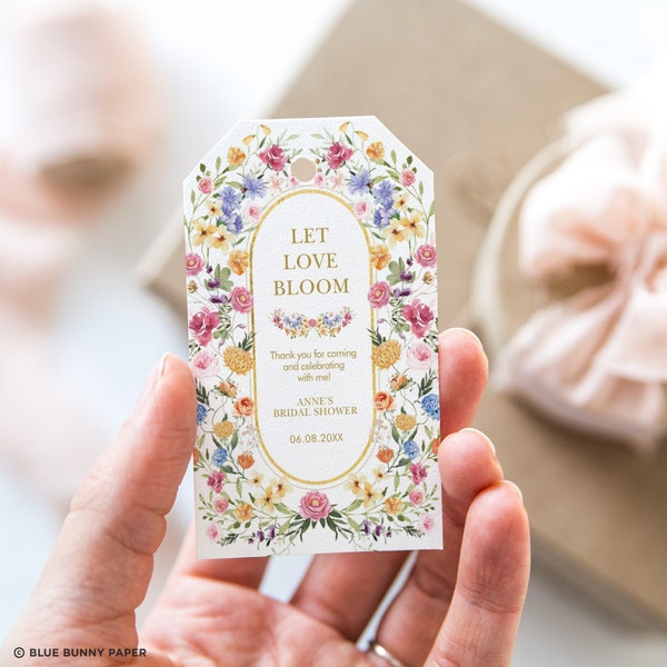 Floral Bridal Shower Favor Tag Template, Spring Wildflower Party Favors, Colorful Garden Flowers Editable Merci Template Download, FLO2