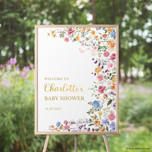 Editable Wildflower Welcome Sign, Colorful Floral Baby Shower Poster, Boho Flower Garden Welcome Template Instant Download, FLO2