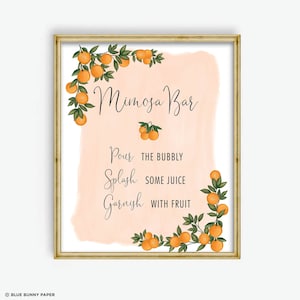 Mimosa Bar Sign, Orange Bridal Shower Sign, Citrus Wedding Shower Decorations, Summer Clementine Printable Drinks Sign DIGITAL DOWNLOAD, OR1