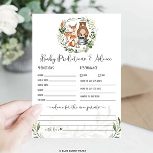 Predicciones y consejos sobre el bosque, juego de baby shower de animales del bosque, consejos para padres, descarga instantánea imprimible de vegetación rústica, WOOD33