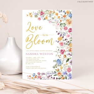 Liefde is in bloei bruids douche uitnodiging, Wildflower bruiloft douche uitnodigen, kleurrijke tuin bloemen afdrukbare BEWERKBARE SJABLOON, FLO2