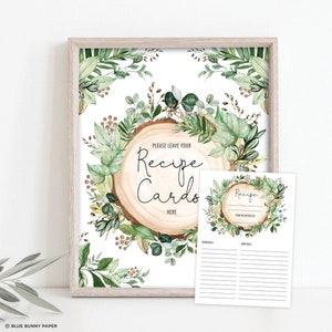 Greenery Recipe Card & Sign, Botanical Bridal Shower Printable, Rustic Leafy Wreath Baby Shower Game INSTANT DOWNLOAD, GR2