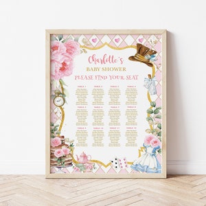 Alice im Wunderland Sitzplan Vorlage Mad Hatter Baby Shower Tea Party Onederland Geburtstag Sitzplan druckbare EDITIERBARE VORLAGE AL3