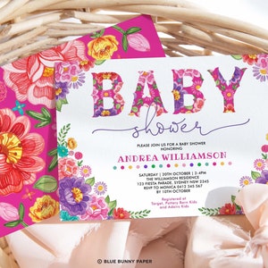 Editable Girl Fiesta Baby Shower Invitation Template, Mexican Flower Printable Invite, Nacho Average Baby Shower Instant Download, CDM4
