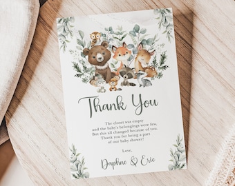 Woodland Animals Baby Shower Thank You Card: Greenery Template (Corjl Download) FOR4