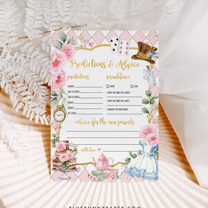 Bébé prédictions et conseils Alice au pays des merveilles bébé douche jeu Mad Hatter Tea Party imprimable rose et or TÉLÉCHARGEMENT INSTANTANÉ, AL3