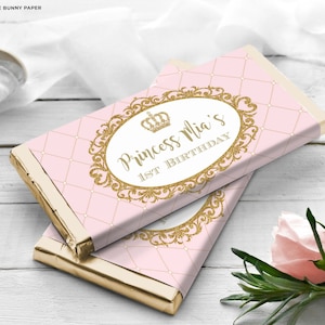 Editable Princess Chocolate Wrapper / Pink Gold Crown Candy Bar Wrapper Template / Girls Birthday Party Favors Template Download / PG2