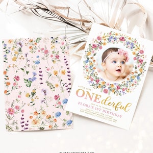 DIY Editable Floral First Birthday Invitation Template Colorful Wildflower Little Miss Onederful Garden Party Invite Printable Download FLO2