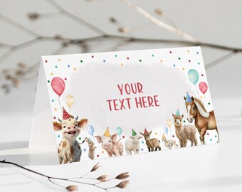 Editable Farm Birthday Food Labels Barnyard Animals Food Tent Place Cards Party Buffet Tent Cards Petting Zoo Instant Download FARM4