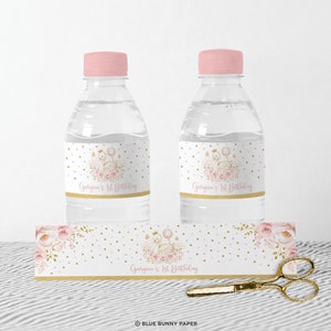 Cygne princesse bouteille d'eau étiquettes ballon rose cygne anniversaire faveurs cygne floral Baby Shower Party Decor modèle modifiable Télécharger, SWAN5