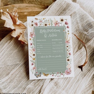 Predictions and Advice for Parents, Boho Wildflower Baby Shower Game, Sage Green Floral Garden Printable, Baby Girl INSTANT DOWNLOAD, FLO32