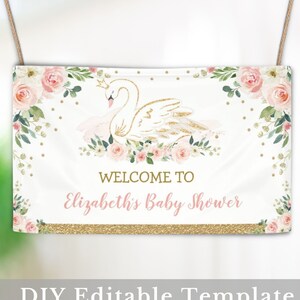 Menu Backdrop Swan Swan Party Backdrop Template, EDITABLE Swan Princess Baby Shower ...