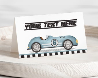 Editable Race Car Food Labels, Blue Racing Car Food Tent Place Cards, Vintage Car Two Fast Birthday Buffet Tent Cards Instant Download, RC1