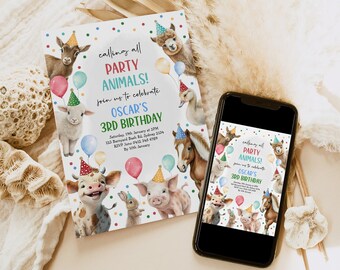 Editable Farm Birthday Invitation, Farm Animals Party Invite Template, Boy Barnyard Birthday, Barn Party Animals Instant Download, FARM4