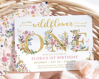 Wildflower 1st Birthday Invitation, Spring Flowers Girls Birthday Invite, Colorful Garden Floral Party Printable EDITABLE TEMPLATE, FLO2
