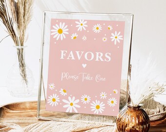 Favors Sign Pink Daisy Floral Printable Party Decoration Retro Daisy Baby Shower Birthday Table Sign INSTANT DOWNLOAD DA1