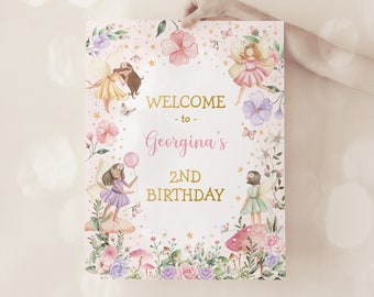 Editable Fairy Birthday Party Welcome Sign Enchanted Forest Whimsical Floral Fairy Princess Theme Printable Template Corjl Download FA4