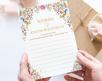 Words of Encouragement for Parents Colorful Wildflower Words of Wisdom Advice Card Spring Garden Flowers Baby Shower INSTANT DOWNLOAD, FLO2