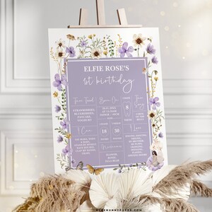 Purple Fairy 1st Birthday Milestone Board, Lavender Wildflower Fairy First Birthday Chalboard Sign, Enchanted One EDITABLE TEMPLATE, FA6