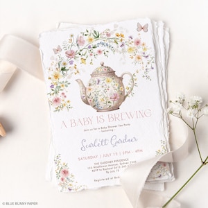Baby braut Einladung Wildblumen-Baby-Dusche-Tee-Party einladen Schmetterling Garten Frühling Baby Mädchen Printable EDITIERBARE VORLAGE Corjl, WF2