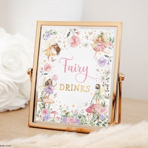 Fee Geburtstagsparty Fee Getränke Tisch Zeichen Verzauberte Blumen Fee Prinzessin Party Dekorationen Magische Pixie Gastgeschenke Instant Download FA4