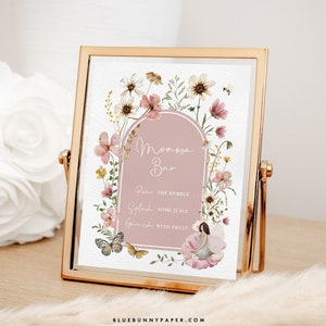 Fee Momosa Bar Zeichen Boho Fee Baby Shower druckbare Wildflower Mimosa Bar Cocktail Drink Zeichen Altrosa Dekor SOFORT DOWNLOAD FA5