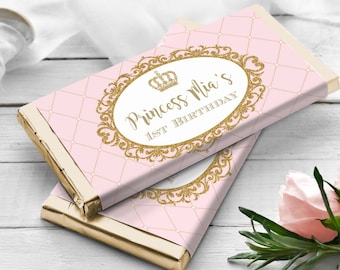 Editable Princess Chocolate Wrapper / Pink Gold Crown Candy Bar Wrapper Template / Girls Birthday Party Favors Template Download / PG2