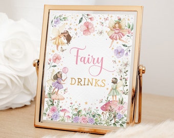 Fairy Birthday Party Fairy Drinks Table Sign Enchanted Floral Fairy Princess Party Decorations Magical Pixie Favors Instant Download FA4