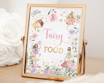 Fiesta de cumpleaños de hadas Hada comida mesa signo caprichoso encantado mágico floral hada princesa fiesta decoraciones Pixie Descarga instantánea FA4