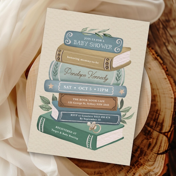 Baby shower de livre de contes vintage : un nouveau chapitre commence à télécharger, modèle BK1