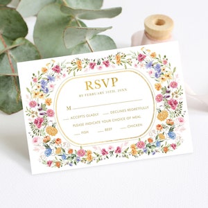 EDITABLE Garden Flowers Wedding RSVP Card, Colorful Wildflower Wedding Insert Template, Spring Floral Party Corjl Printable Download, FLO2