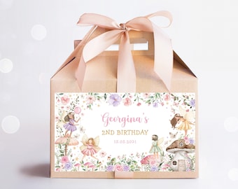 Editable Fairy Birthday Party Gable Box Label Enchanted Floral Fairy Princess 1st Birthday Girl Party Gift Box Label Instant Download FA4