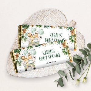 EDITABLE Jungle Chocolate Bar Wrapper, Safari Animals Candy Bar Wrapper, Tropical Greenery Birthday Favors Printable Template Download, SAF3