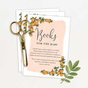 Livros de chá de bebê Orange Cutie para cartão de bebê, Citrus Traga um cartão de livro para impressão, Main Squeeze Clementine Greenery DOWNLOAD INSTANTÂNEO, OR1