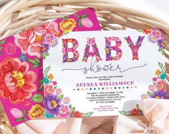 Editable Girl Fiesta Baby Shower Invitation Template, Mexican Flower Printable Invite, Nacho Average Baby Shower Instant Download, CDM4