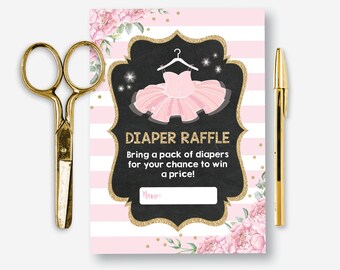 Ballerina Baby Shower Diaper Raffle Printable. Tutu Cute Baby Sprinkle Printable. Pink and Gold Floral Ballet INSTANT DOWNLOAD. BAL2