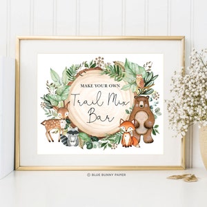 Letrero de barra Woodland Trail Mix. Decoraciones de cumpleaños del bosque. Decoración imprimible para Baby Shower de animales del bosque verde. DESCARGA INSTANTÁNEA. MADERA24