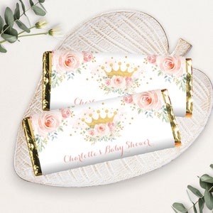 EDITABLE Crown Princess Chocolate Bar Wrapper. Pink and Gold Candy Bar Wrapper. Floral Birthday Favors Printable Template Download. FLO28