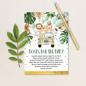 Libri Safari Baby Shower per Baby Card. Gli animali della giungla guidano portando un libro stampabile. Doccia di quarantena DOWNLOAD immediato. SAF3