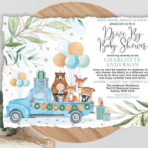 Editable Drive by Baby Shower Invitation Woodland Animal Drive Etsy