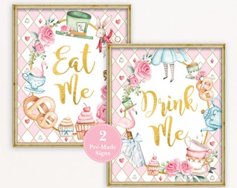 Alice au pays des merveilles Party Signage, Eat Me Drink Me Signes, Mad Tea Onederland 1er Anniversaire Décorations de Table Alimentaire TÉLÉCHARGEMENT INSTANTANÉ, AL1