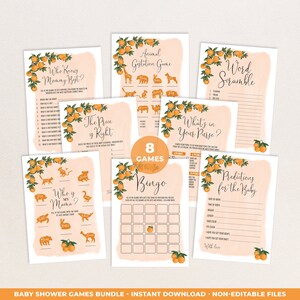 Orange Citrus Baby Shower Games, Little Cutie Baby Games Bundle Download, Summer Clementine Printable Party Games Pack Instant Download, OR1